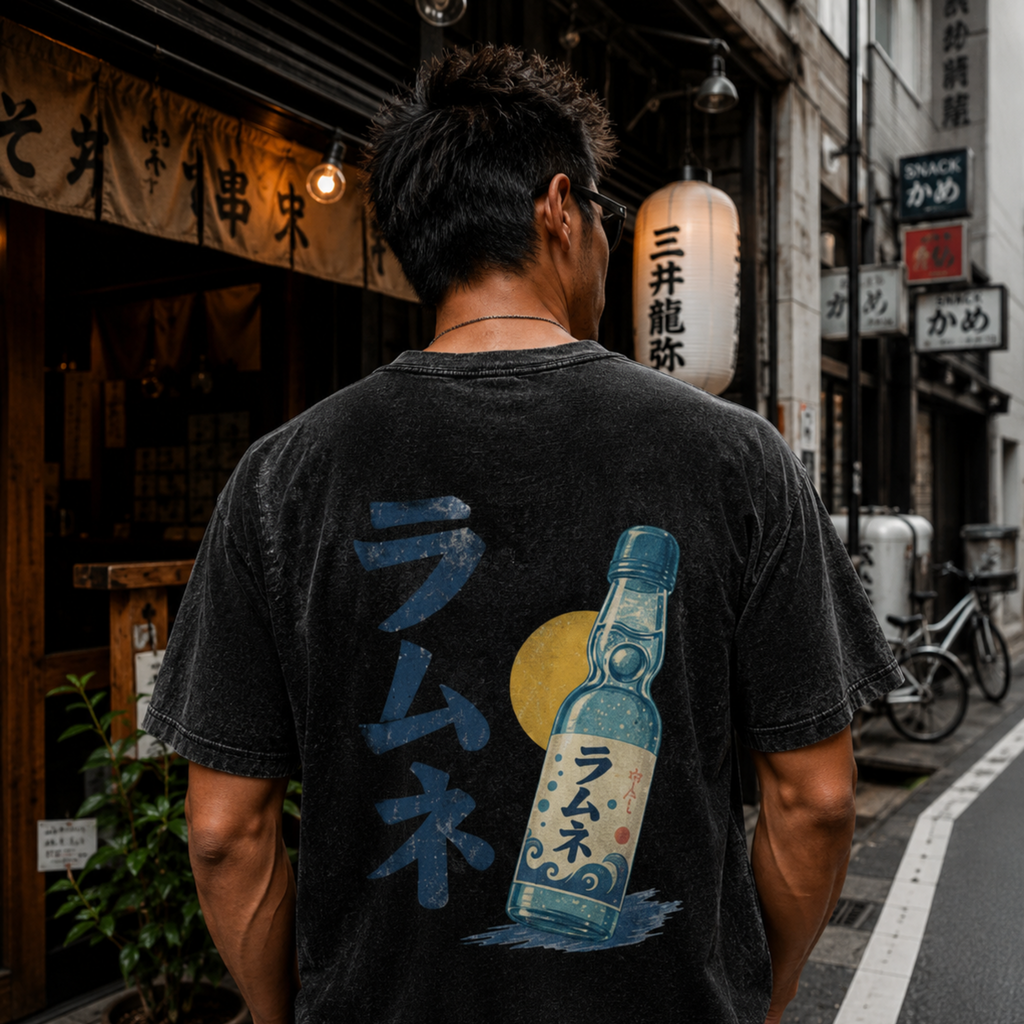 Vintage Ramune Bottle Snow Washed Oversized Tee