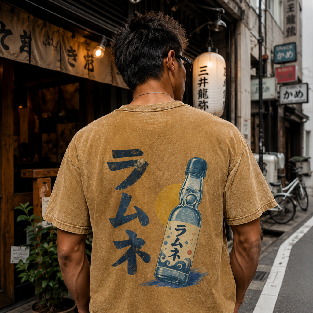Vintage Ramune Bottle Snow Washed Oversized Tee