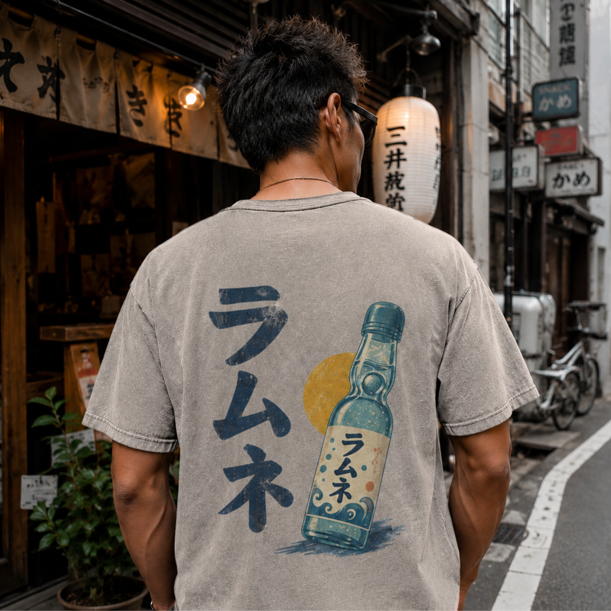 Vintage Ramune Bottle Snow Washed Oversized Tee