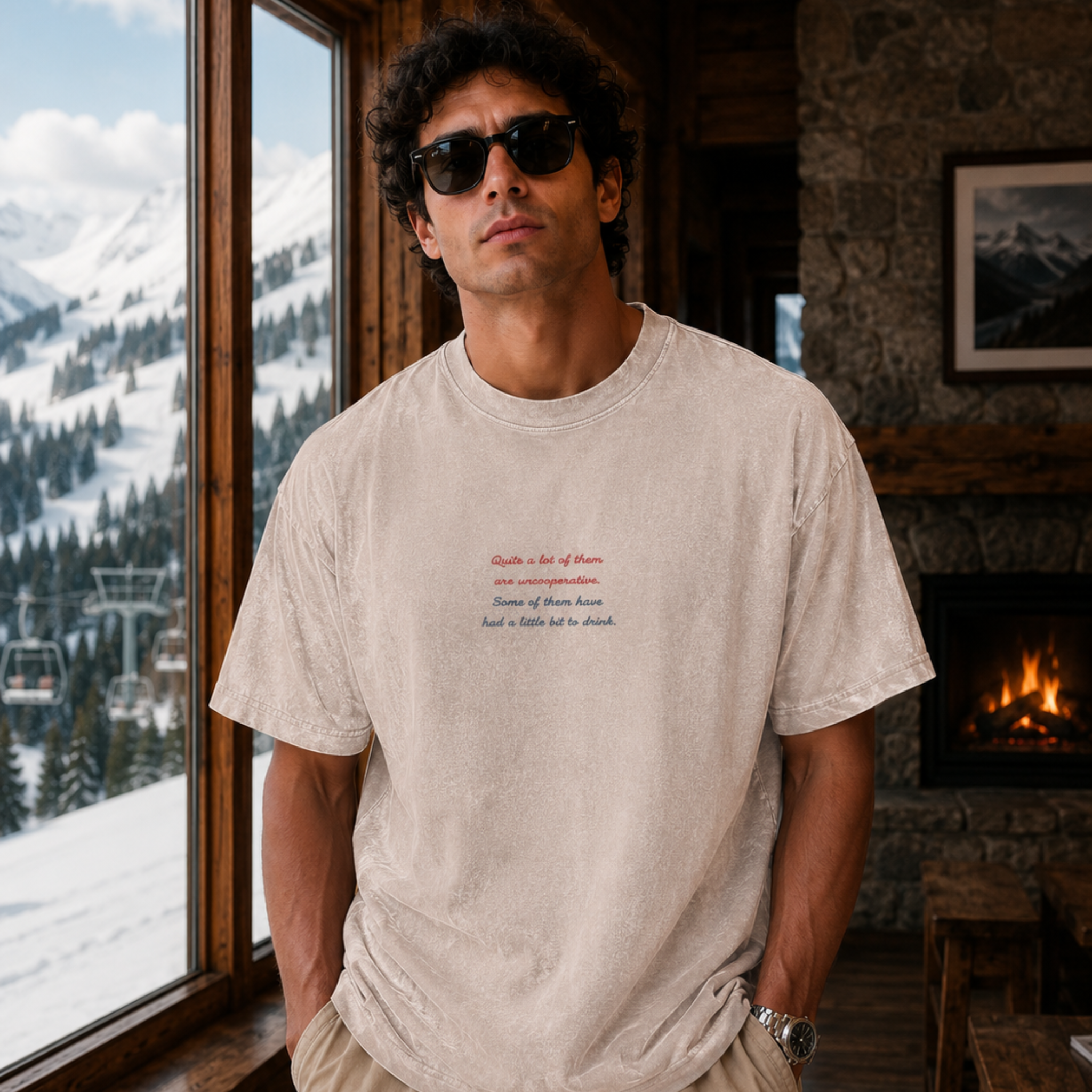 Retro Snowboarder Snow Washed Oversized Cotton T-Shirt