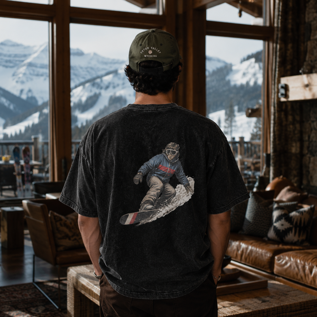 Retro Snowboarder Snow Washed Oversized Cotton T-Shirt
