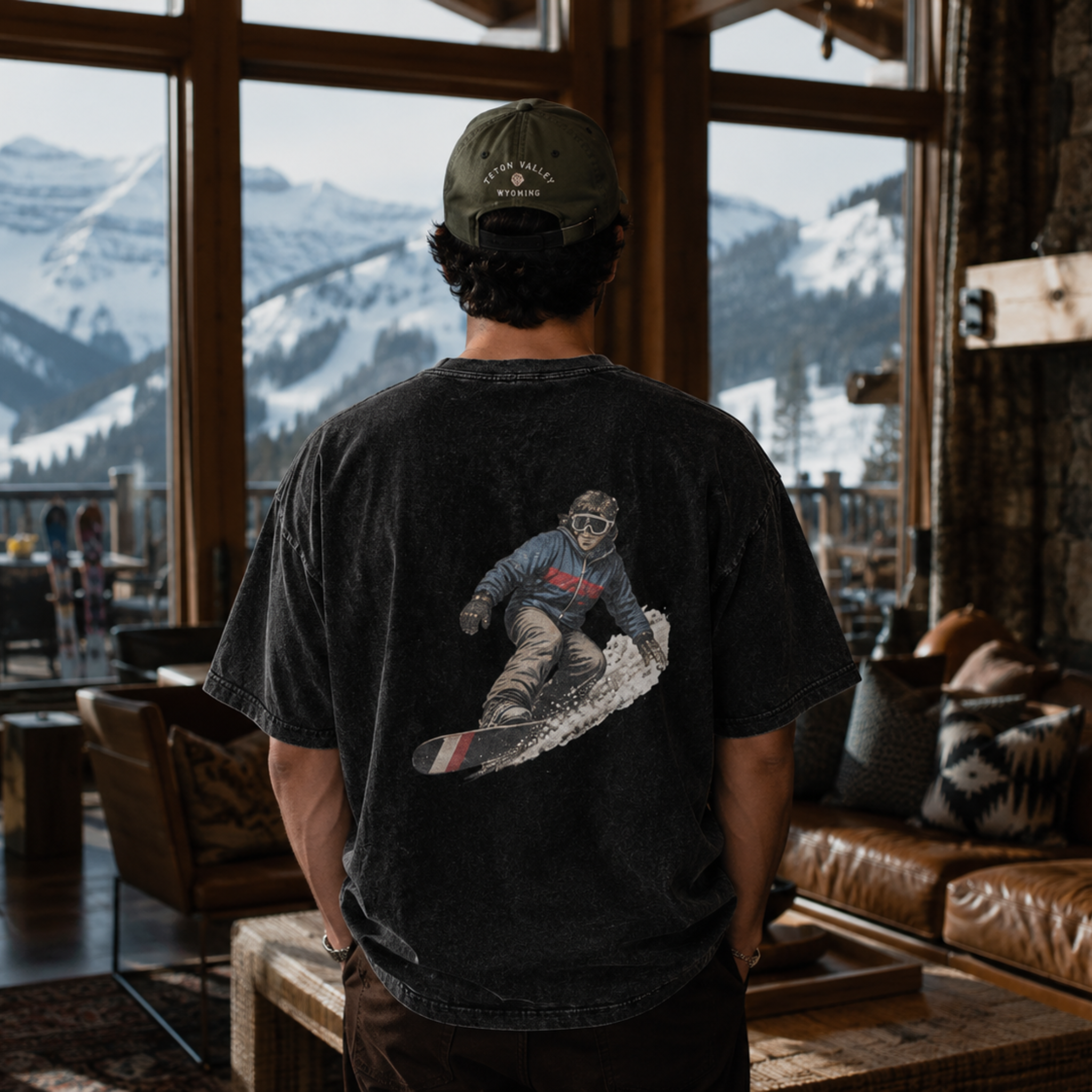 Retro Snowboarder Snow Washed Oversized Cotton T-Shirt