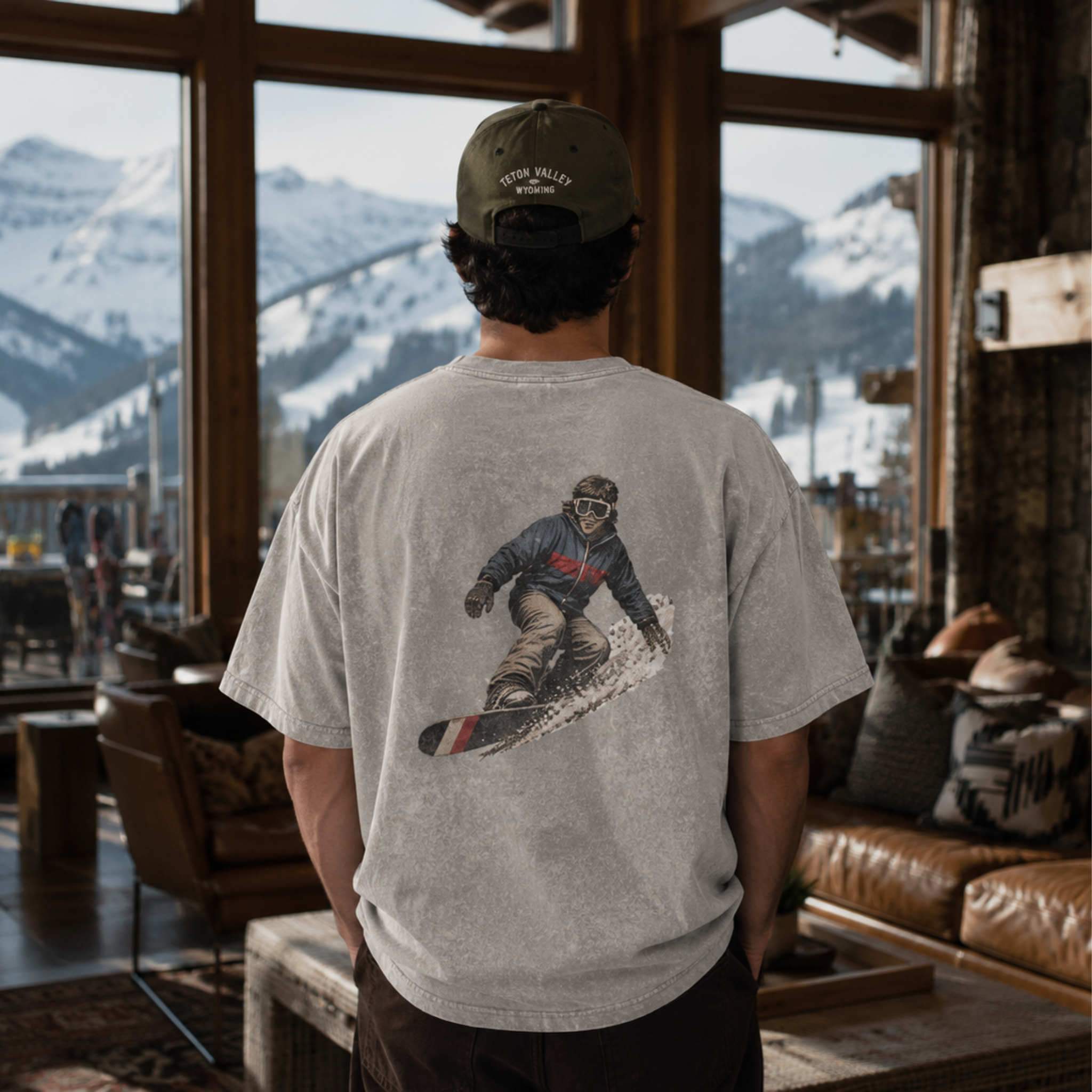 Retro Snowboarder Snow Washed Oversized Cotton T-Shirt
